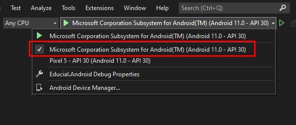 Android Device List with WSA