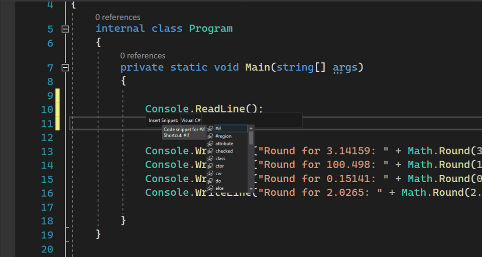 Snippets in Visual Studio
